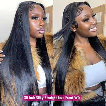 Iris Queen 12A Straight 30 Inch HD Full Lace Front Human Hair Wigs Pre Plucked 180 Density 13x4 Transparent Lace Frontal Wig for Black Women Brazilian Natural Black Hair