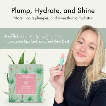 Aloe Attiva xL POWERLIP Refillable Lip Treatment, Natural Plumping Balm with 7x Hyaluronic Acids & Aloe Vera, Fragrance-Free, Gluten-Free, Plant-Based Lip Care for Hydrated & Smooth Lips