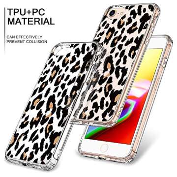 bicol for iPhone SE2 Case 2020,iPhone 7 Case,iPhone 8 Case Clear with Design for Girls Women,Transparent Protective Phone Case Cover for iPhone 8/iPhone 7/iPhone SE2 Leopard Patterns