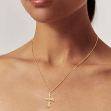 LADYGD Cross Necklace for Women Trendy 14K Gold Plated Cubic Zirconia Cross Pendant Necklaces Handma...
