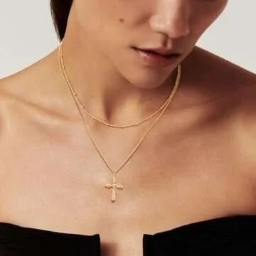 LADYGD Cross Necklace for Women Trendy 14K Gold Plated Cubic Zirconia Cross Pendant Necklaces Handmade Christian Everyday Jewelry Gifts for Women