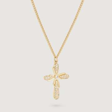 LADYGD Cross Necklace for Women Trendy 14K Gold Plated Cubic Zirconia Cross Pendant Necklaces Handmade Christian Everyday Jewelry Gifts for Women