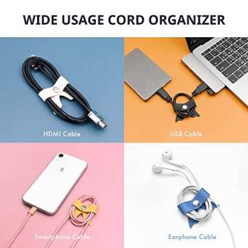 SenseAGE 5 Pack Cord Organizer, Bow Cord Keeper, Cable Organizer USB holder, Leather Cable Managemen...