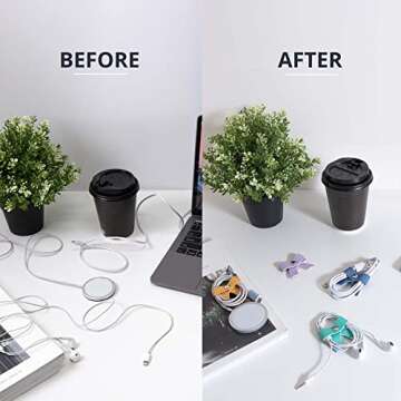 SenseAGE 5 Pack Cord Organizer, Bow Cord Keeper, Cable Organizer USB holder, Leather Cable Management, Cable Straps, Earphone winder, Storage Straps for Electronics, Earbuds, Small, Pink