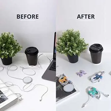 SenseAGE 5 Pack Cord Organizer, Bow Cord Keeper, Cable Organizer USB holder, Leather Cable Management, Cable Straps, Earphone winder, Storage Straps for Electronics, Earbuds, Small, Pink