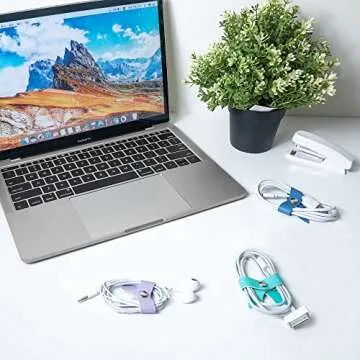 SenseAGE 5 Pack Cord Organizer, Bow Cord Keeper, Cable Organizer USB holder, Leather Cable Management, Cable Straps, Earphone winder, Storage Straps for Electronics, Earbuds, Small, Pink