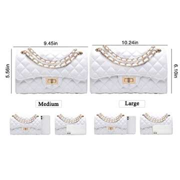 Eveupp White Purses for Women White Crossbody Bags for Women Quilted Purse with Chain Strap L