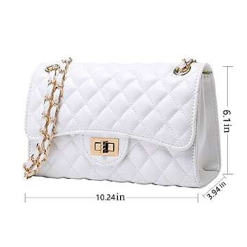 Eveupp White Purses for Women White Crossbody Bags for Women Quilted Purse with Chain Strap L