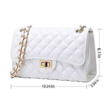 Eveupp White Purses for Women White Crossbody Bags for Women Quilted Purse with Chain Strap L