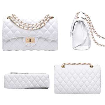 Eveupp White Purses for Women White Crossbody Bags for Women Quilted Purse with Chain Strap L