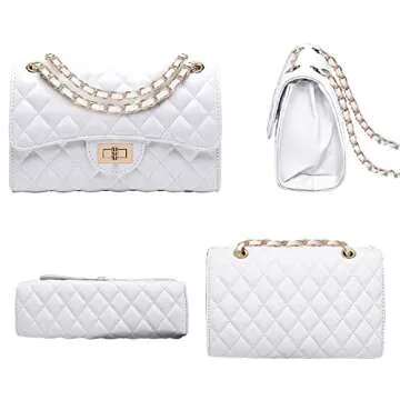Eveupp White Purses for Women White Crossbody Bags for Women Quilted Purse with Chain Strap L