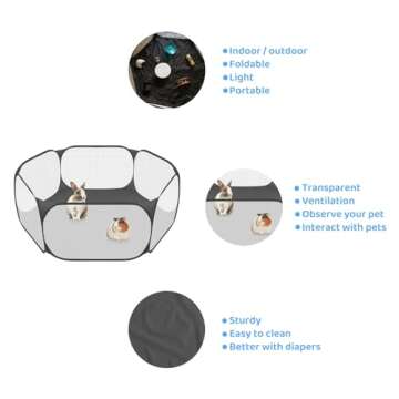 Small Animals C&C Cage Tent, Breathable & Transparent Pet Playpen Pop Open Outdoor/Indoor Exercise F...