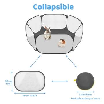 Small Animals C&C Cage Tent, Breathable & Transparent Pet Playpen Pop Open Outdoor/Indoor Exercise Fence, Portable Yard Fence for Guinea Pig, Rabbits, Hamster, Chinchillas and Hedgehogs