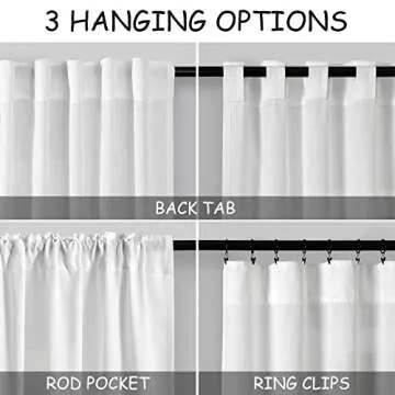 Solid White Curtains 96 Inches Long 2 Panels Back Tab Sheer Linen Curtain Modern Farmhouse Coastal Decor Off White Cotton Textured Curtains 96 inch Length for Patio Sliding Door Office Bedroom