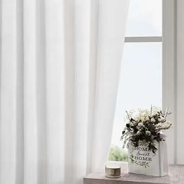 Solid White Curtains 96 Inches Long 2 Panels Back Tab Sheer Linen Curtain Modern Farmhouse Coastal Decor Off White Cotton Textured Curtains 96 inch Length for Patio Sliding Door Office Bedroom