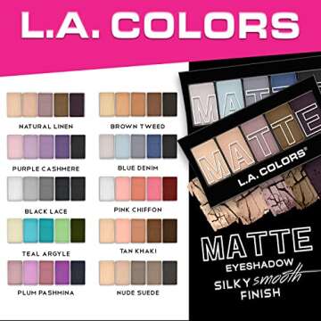L.A. COLORS 5 Color Matte Eyeshadow Palette, Purple Cashmere CEM473