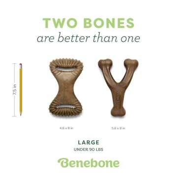 Benebone 2-Pack Wishbone/Dental Durable Dog Chew Toys, Real Bacon, Made in USA, Large