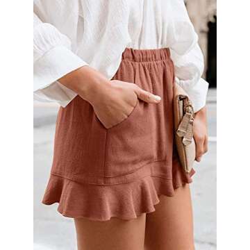 Mosucoirl Women Comfy Drawstring Casual Elastic Waist Pure Color Shorts Summer Beach Lightweight Short Pants with Pockets(2 Brick red,Medium)