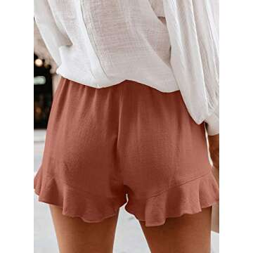 Mosucoirl Women Comfy Drawstring Casual Elastic Waist Pure Color Shorts Summer Beach Lightweight Short Pants with Pockets(2 Brick red,Medium)