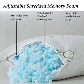 HOXXME Shredded Memory Foam Pillows for Sleeping, Cooling Zippered Breathable Memory Foam Bed Pillow...