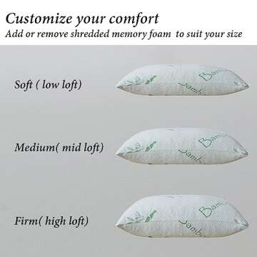 HOXXME Shredded Memory Foam Pillows for Sleeping, Cooling Zippered Breathable Memory Foam Bed Pillow 2 Pack, Queen Size Firm Pillow Gel for Neck Support, Hotel Quality Bed Rest Pillow Set of 2