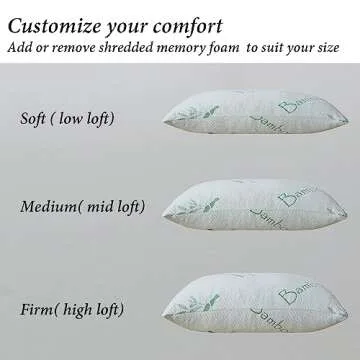 HOXXME Shredded Memory Foam Pillows for Sleeping, Cooling Zippered Breathable Memory Foam Bed Pillow 2 Pack, Queen Size Firm Pillow Gel for Neck Support, Hotel Quality Bed Rest Pillow Set of 2
