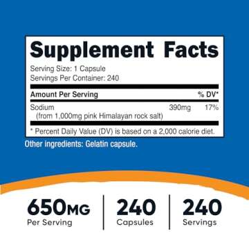 Nutricost Pink Himalayan Salt Capsules 1000mg – 240 Count, Non-GMO, Gluten Free