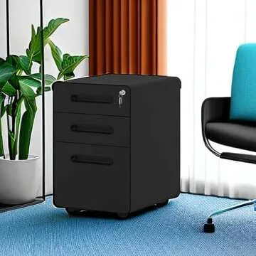 YITAHOME 3-Drawer Rolling File Cabinet, Metal Mobile File Cabinet with Lock, Filing Cabinet Under Desk fits Legal/A4 Size for Home/Office, Fully Assembled-Black
