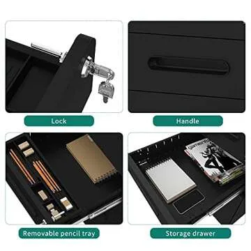 YITAHOME 3-Drawer Rolling File Cabinet, Metal Mobile File Cabinet with Lock, Filing Cabinet Under Desk fits Legal/A4 Size for Home/Office, Fully Assembled-Black