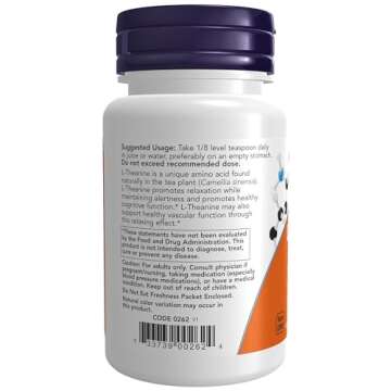 NOW Foods L-Theanine Pure Powder for Stress Relief 1-Ounce