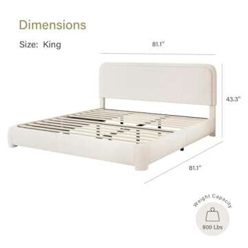 Stylish King Size Bed Frame with Soft Boucle Upholstery, Easy Assembly, Modern Design