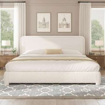 Luxurious King Bed Frame with Boucle Upholstery
