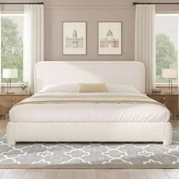 Luxurious King Bed Frame with Boucle Upholstery