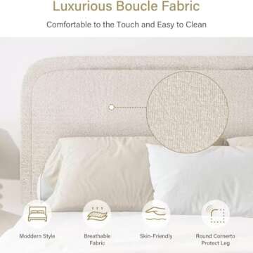 Luxurious King Bed Frame with Boucle Upholstery