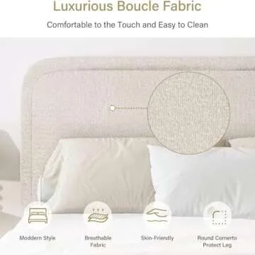 Luxurious King Bed Frame with Boucle Upholstery