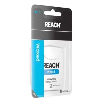Reach Unflavored Waxed Dental Floss for Oral Care & Removal of Plaque & Food From Teeth & Gum Line, Accepted by the American Dental Association (ADA), Unflavored, 55 yds (Pack of 3)