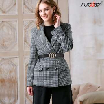 SUOSDEY Women Leather Belt Fashion Double O-Ring Soft Faux Leather Waist Belts For Jeans Dress