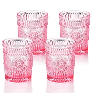 Stylish GLASS SMILE 4 Pack Pink Romantic Water Glasses
