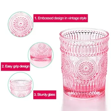 Stylish GLASS SMILE 4 Pack Pink Romantic Water Glasses