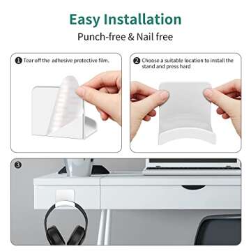 HomeMount Headphone Stand Headset Holder - Adhesive Gaming Headphone Hanger Hook Desk Mount for Most Headphone & Controller (White)