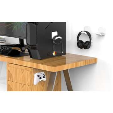 HomeMount Headphone Stand Headset Holder - Adhesive Gaming Headphone Hanger Hook Desk Mount for Most Headphone & Controller (White)