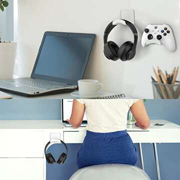 HomeMount Headphone Stand Headset Holder - Adhesive Gaming Headphone Hanger Hook Desk Mount for Most Headphone & Controller (White)