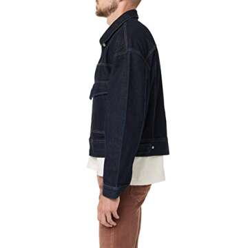 Hudson Jeans Men's Trucker (Boxy Crop) Jacket, Dark Rinse, L