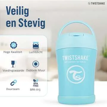 Twistshake Insulated Food Container - Premium Leak-Proof Thermo for Hot & Cold Meals - 350ml Lunch Box - Pastel Blue