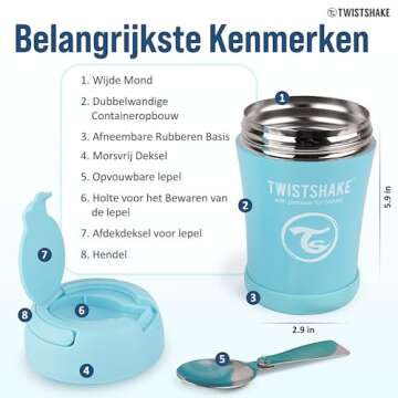 Twistshake Insulated Food Container - Premium Leak-Proof Thermo for Hot & Cold Meals - 350ml Lunch Box - Pastel Blue