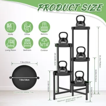 5 Tier Metal Plant Stand Indoor Outdoor Modern Black Folding Shelf