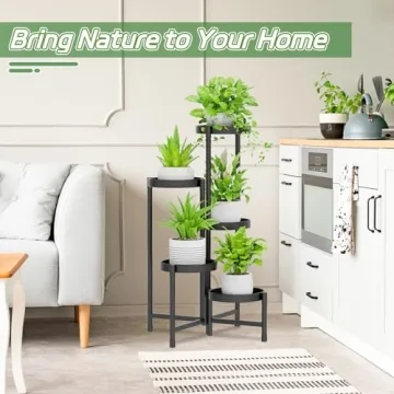5 Tier Metal Plant Stand Indoor Outdoor Modern Black Folding Shelf