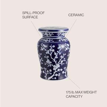 JONATHAN Y TBL1017A Cherry Blossom 17.7" Ceramic Indoor/Outdoor Garden Stool, Coastal, Contemporary, Transitional, Side Table, Plant Stand, Spill-Proof, Living Room, Garden Room, Patio, Navy/White