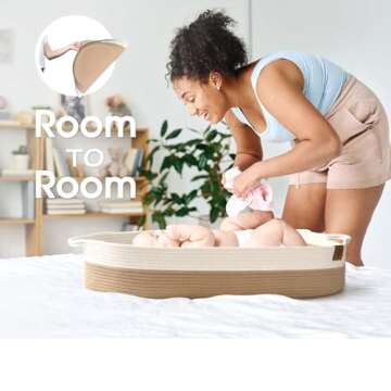 J&JOO Baby Changing Basket Includes Diaper Caddy - Portable, Breathable, Changing Table Topper, Changing Pad for Dresser, Cotton Rope Baby Basket, Baby Mat, Gift for Baby Shower