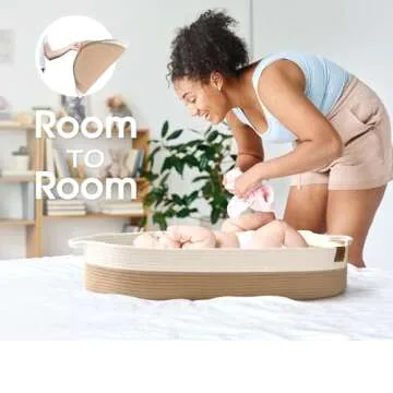 J&JOO Baby Changing Basket Includes Diaper Caddy - Portable, Breathable, Changing Table Topper, Changing Pad for Dresser, Cotton Rope Baby Basket, Baby Mat, Gift for Baby Shower